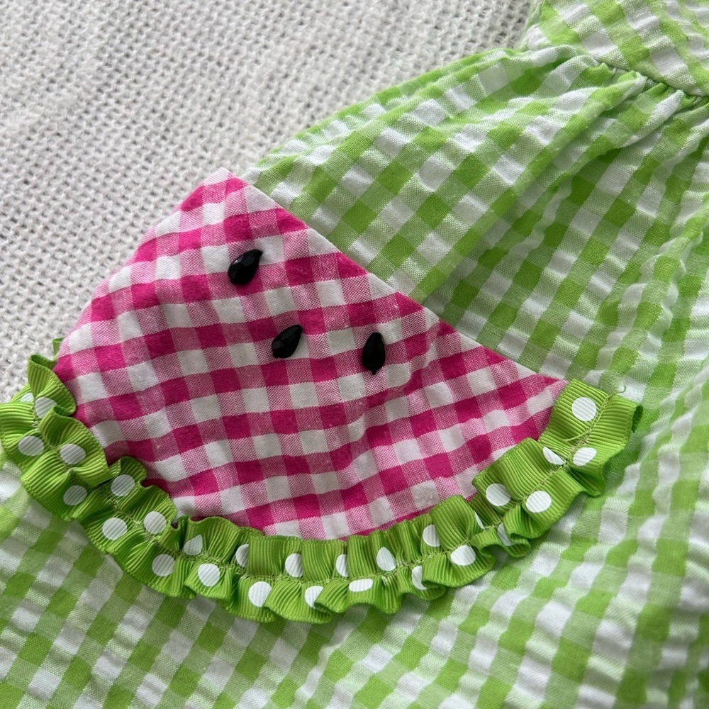 Bonnie Jean Watermelon Green Sheer sucker Checkered Dress Pink Accents 4T - Picture 3 of 6